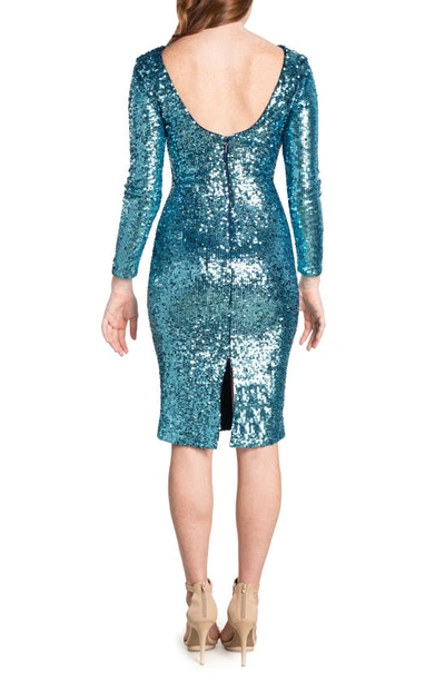 Shop Dress The Population Emery Long Sleeve Sequin Cocktail Midi Dress In Ice Blue
