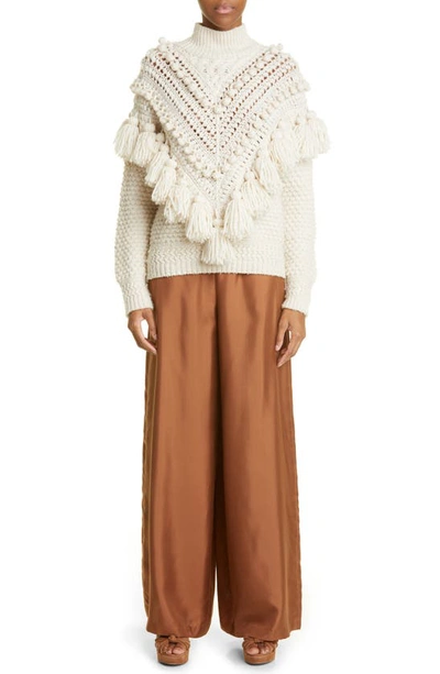Shop Zimmermann Tassel Trim Wool Blend Sweater In Cream