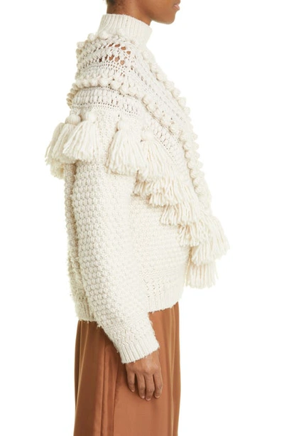 Shop Zimmermann Tassel Trim Wool Blend Sweater In Cream