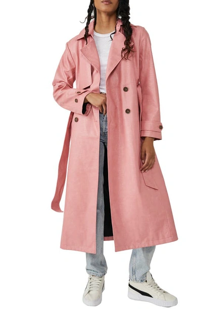 Free People Morrison Embossed Faux Leather Trench Coat In Pink | ModeSens