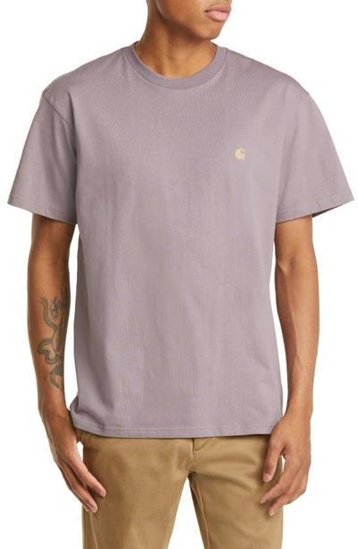 Shop Carhartt Chase Crewneck T-shirt In Misty Thistle / Gold