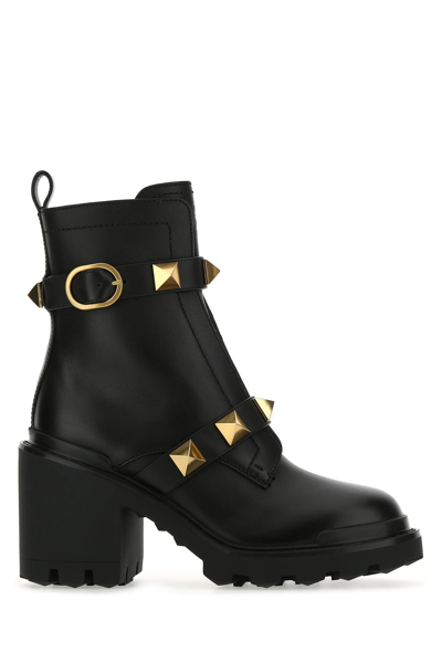 Valentino Garavani Black Roman Stud 85 Leather Ankle Boots | ModeSens