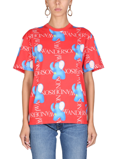 Shop Jw Anderson "elephant Logo" T-shirt In Red