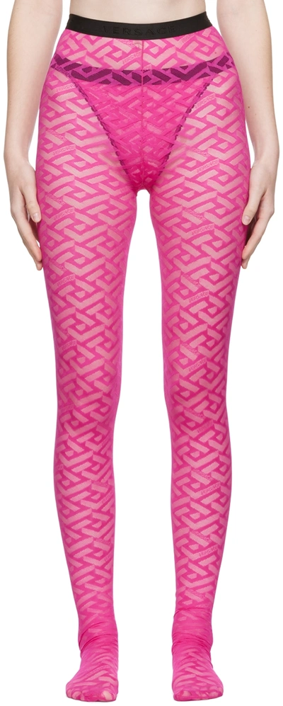 Shop Versace Pink Monogram Tights In 1pa40 Fuchsia