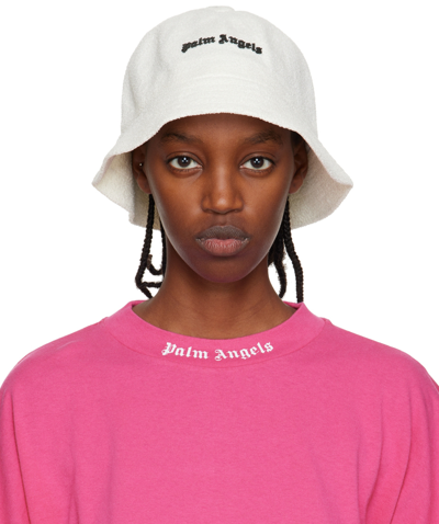 Shop Palm Angels Off-white Bonded Hat In White Black