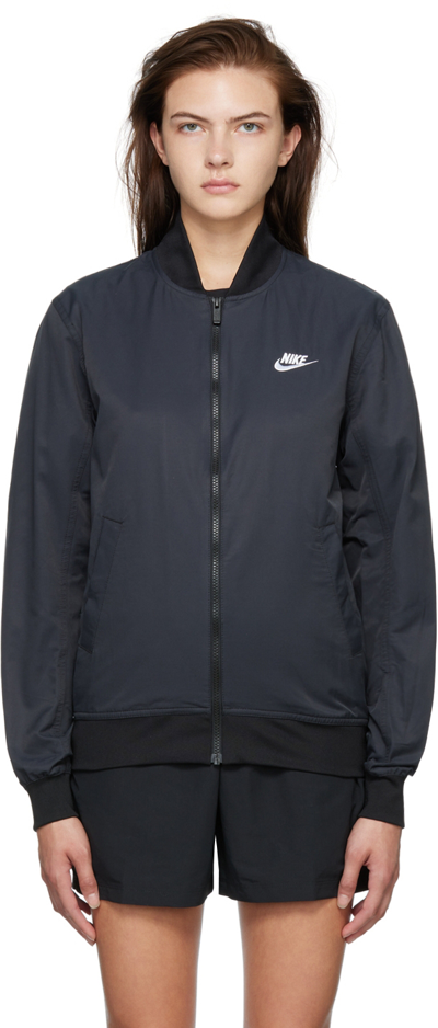 Shop Nike Black Sportswear Essentials Bomber Jacket In Black/white