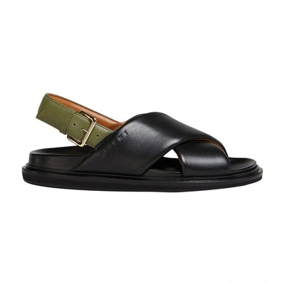 Shop Marni Fussbett Sandals In Black Dark Olive