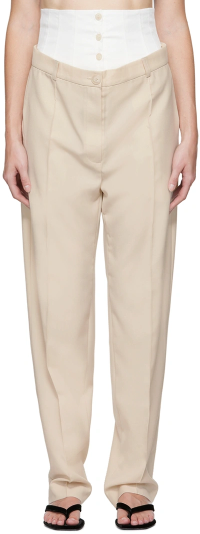 Olenich Beige Corset Trousers In Vanilla White