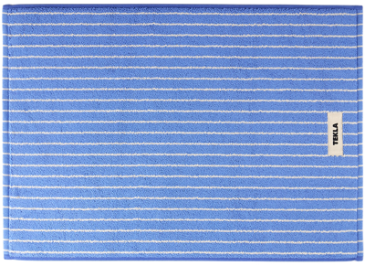 Shop Tekla Blue & White Organic Cotton Bath Mat In Clear Blue Stripes