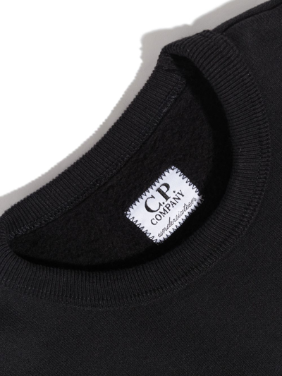 Shop C.p. Company Lens-detail Cotton Crew Neck Sweatshirt In Schwarz