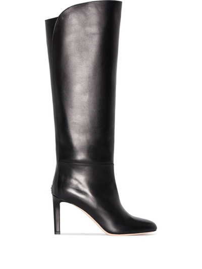 Shop Jimmy Choo Karter 85mm Knee-high Leather Boots In Schwarz