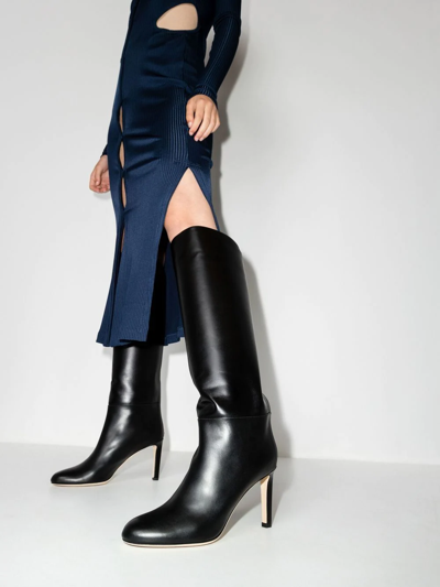 Shop Jimmy Choo Karter 85mm Knee-high Leather Boots In Schwarz