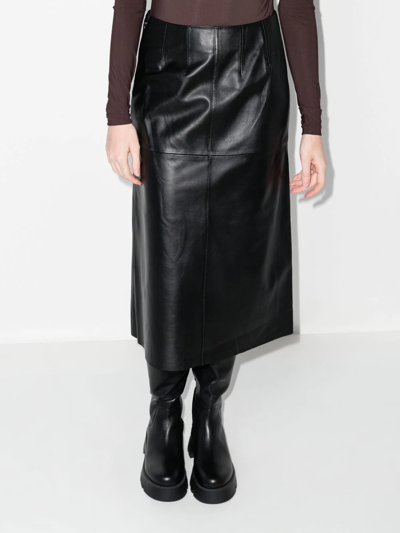 Shop Joseph Sidena High-waisted Lambskin Midi Skirt In Schwarz