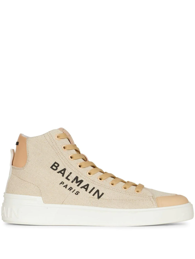 Shop Balmain Logo-print High-top Sneakers In Neutrals