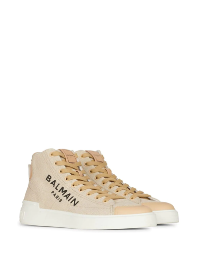 Shop Balmain Logo-print High-top Sneakers In Neutrals