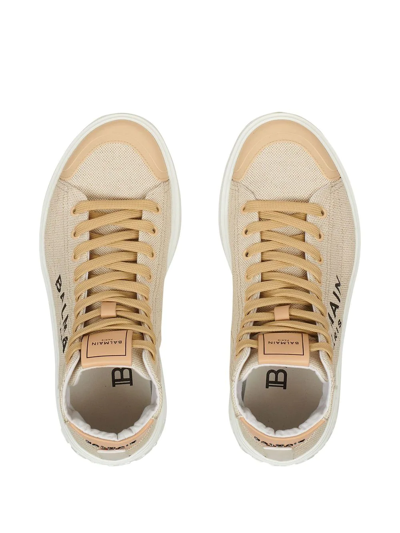 Shop Balmain Logo-print High-top Sneakers In Neutrals
