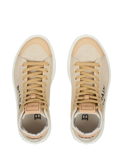 Balmain B Court High Top-canvas & Logo In White Cotton In Neutrals