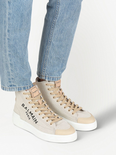 Shop Balmain Logo-print High-top Sneakers In Neutrals