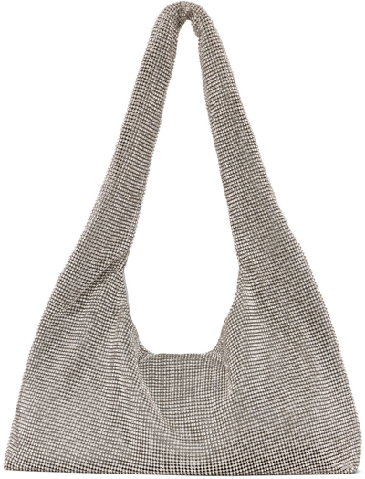 Shop Kara Silver Crystal Mesh Armpit Bag In White
