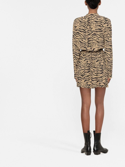 Shop Zadig & Voltaire Tiger-print V-neck Shirt Dress In Braun