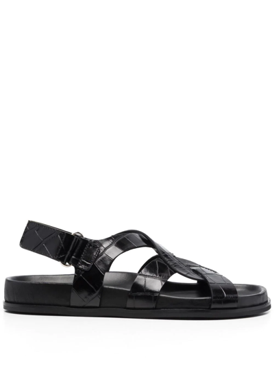 Shop Totême Crocodile-embossed Slingback Sandals In Black