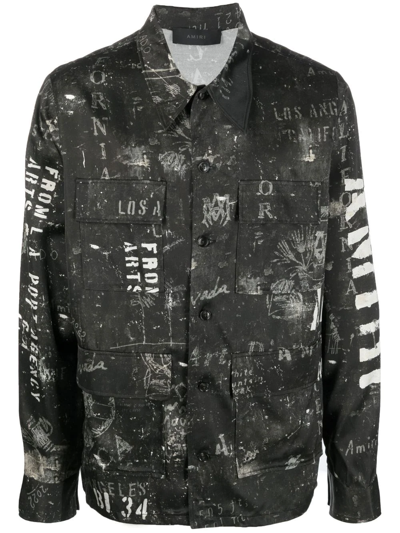 Amiri Logo-print Satin Shirt In Black