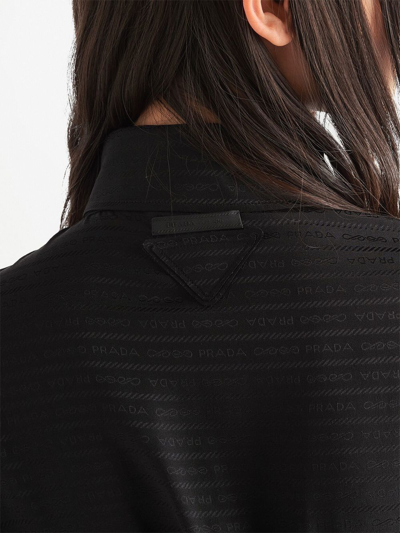 Shop Prada Logo Jacquard Cropped Button-down Shirt In Schwarz