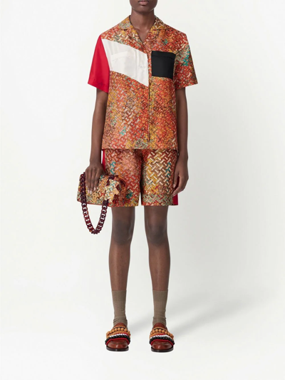 Burberry Monogram-print Silk Shirt In Orange
