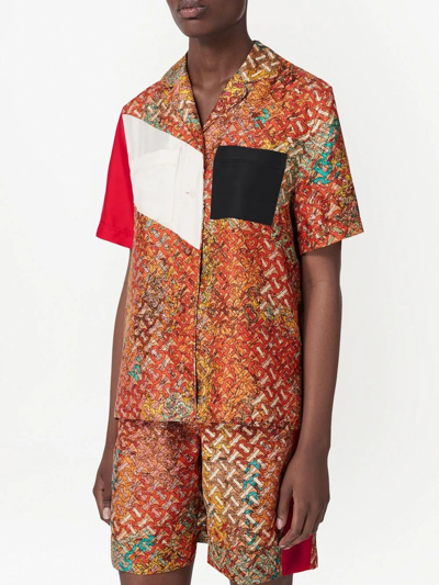 Burberry Monogram-print Silk Shirt In Orange