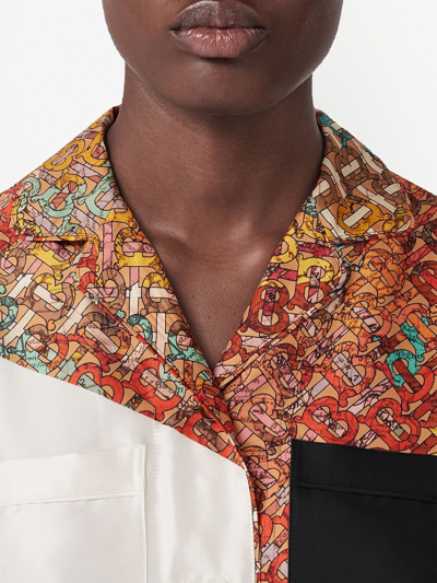 Burberry Monogram-print Silk Shirt In Orange