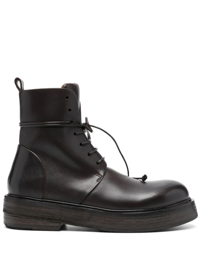 Shop Marsèll Lace-up Leather Ankle Boots In Braun