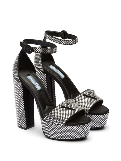 Shop Prada 135mm Crystal-studded Platform Sandals In Black