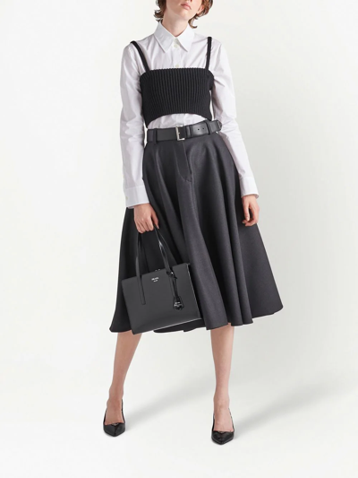 Shop Prada High-waisted Belted Wool Skirt In Grau