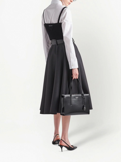 Shop Prada High-waisted Belted Wool Skirt In Grau