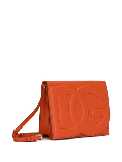 Shop Dolce & Gabbana Dg Logo Leather Crossbody Bag In Orange