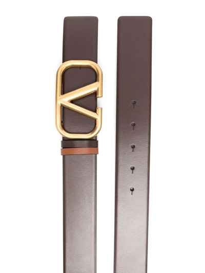 Shop Valentino Two-tone Vlogo-buckle Belt In Brown