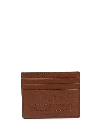 Shop Valentino Logo-debossed Cardholder In Brown