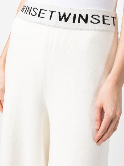 Shop Twinset Logo-waistband Wide-leg Track Pants In Weiss