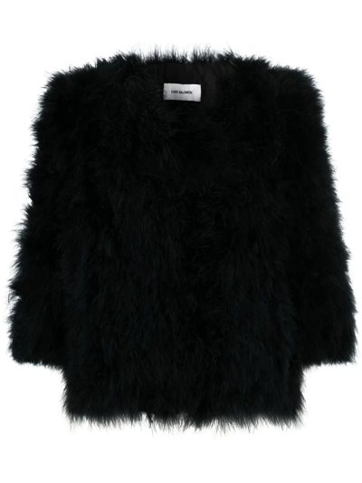 Shop Yves Salomon Single-breasted Feather Jacket In Black