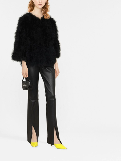 Yves Salomon Cropped Feathered Satin Jacket In Black