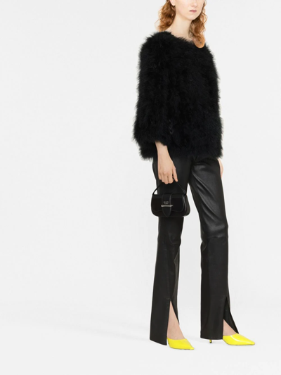 Yves Salomon Cropped Feathered Satin Jacket In Black