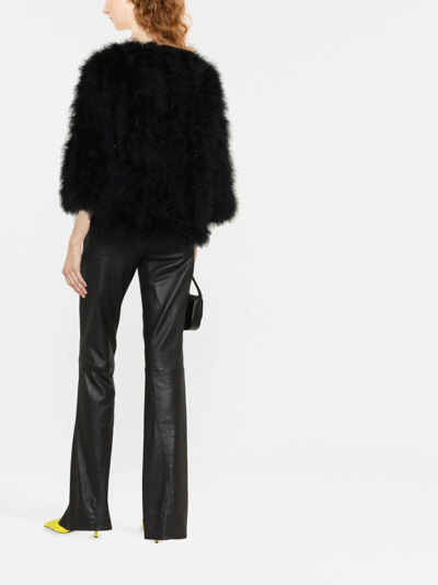 Shop Yves Salomon Single-breasted Feather Jacket In Black