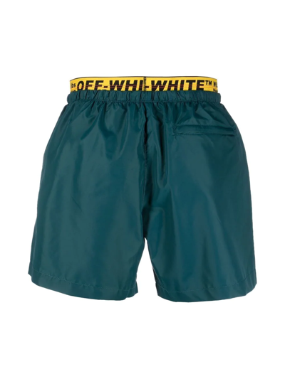 Shop Off-white Logo-tape Swim Shorts In Blau