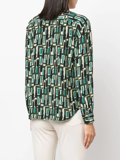 Shop Aspesi Geometric-print Silk Shirt In Grün