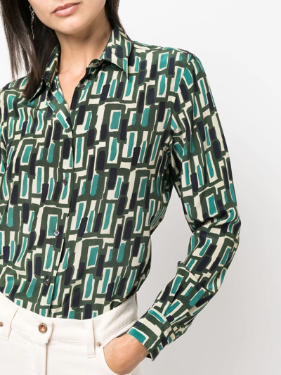 Shop Aspesi Geometric-print Silk Shirt In Grün