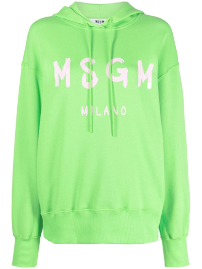 Shop Msgm Logo-print Cotton Hoodie In Grün