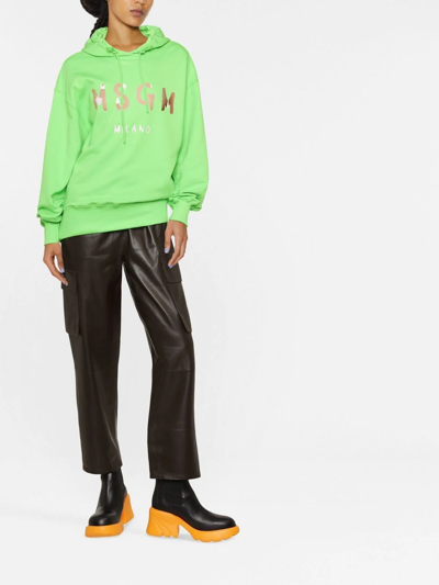 Shop Msgm Logo-print Cotton Hoodie In Grün