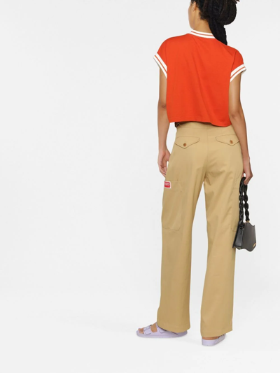 Shop Kenzo Logo-patch Straight-leg Trousers In Nude