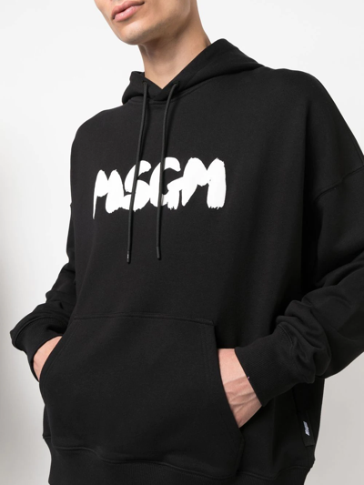 Shop Msgm Logo-print Cotton Hoodie In Black