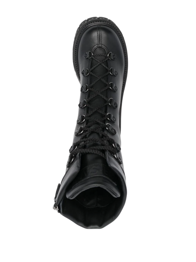 Shop Versace Greca Platform Combat Boots In Schwarz
